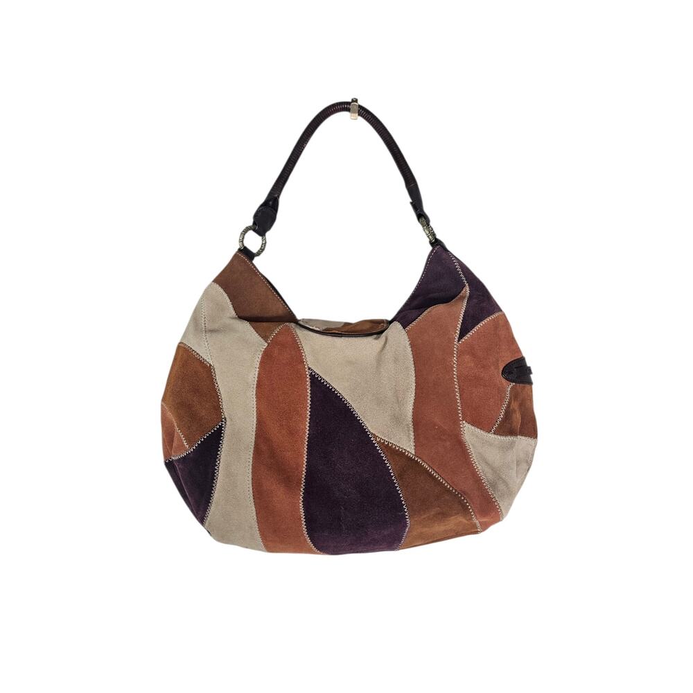 Vintage Y2K Cole Haan Brown Leather Patchwork Bag Boho Large Buckle Whimsygoth - Picture 3 of 6